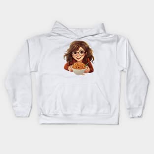 Cute Girl Eating Spaghetti Kids Hoodie